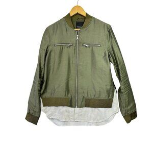Trouve Womens Olive Green Bomber Jacket Layered Look Zip Up Pockets Size Medium